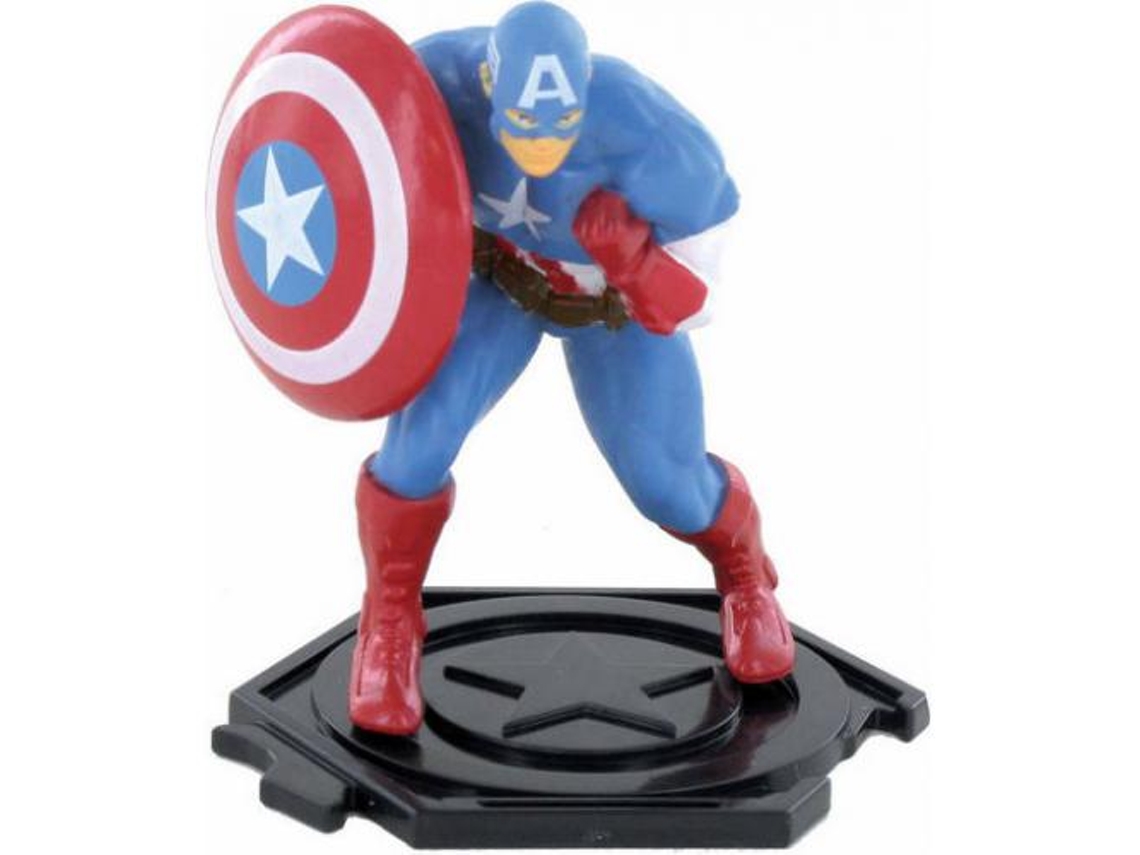 Boneco do Capitão América com escudo, sobre base preta octogonal