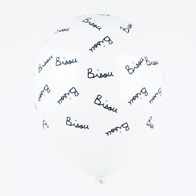 Balão branco com texto Bisou em preto repetido