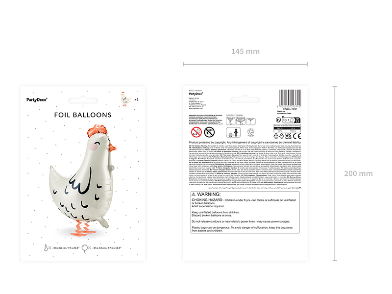 Embalagem de balão foil em forma de galinha branca com laço cor-de-rosa