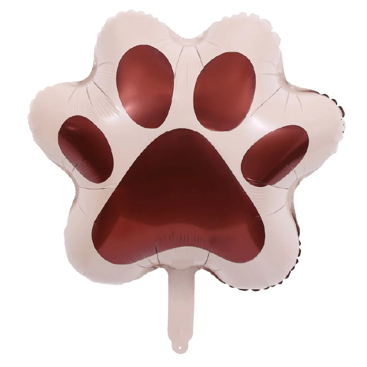 Balão formato pata de animal branco com detalhes vermelhos.