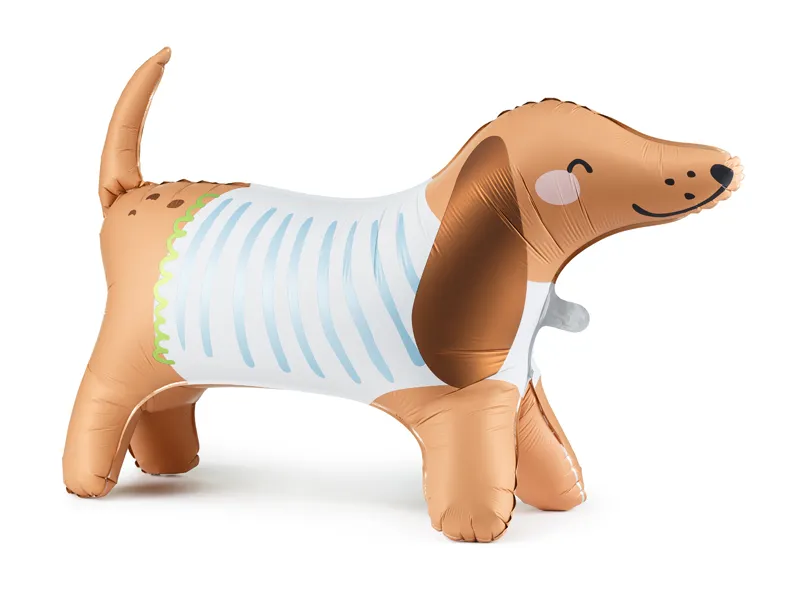 Balão metalizado em forma de cão dachshund castanho e branco