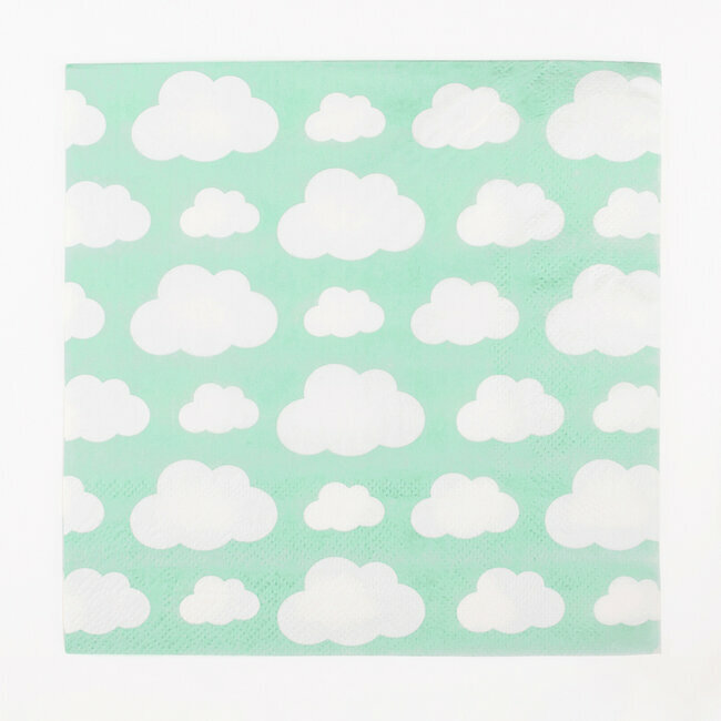 Guardanapo quadrado com padrão de nuvens brancas em fundo azul claro