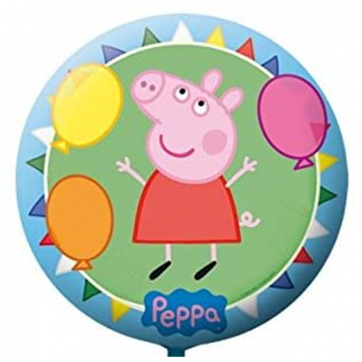 Balão redondo com personagem Peppa Pig e balões coloridos