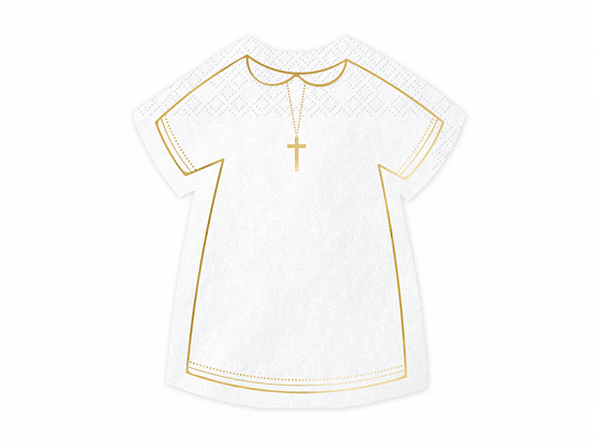 Recorte em forma de vestido branco com detalhes dourados e textura de papel