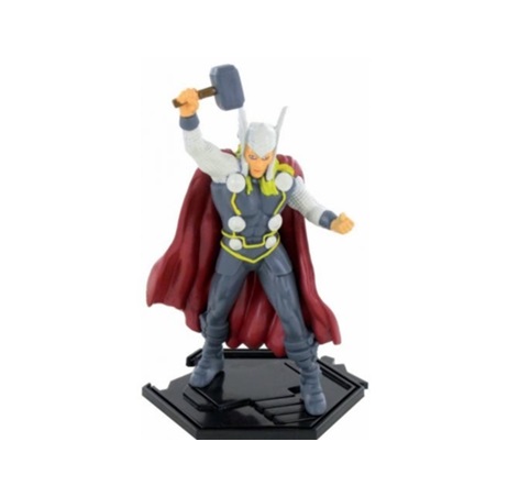 Figura de ação do Thor com martelo e capa vermelha.