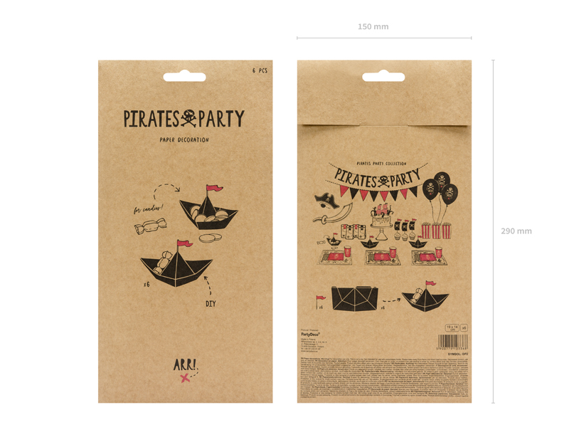 Conjunto de decoração de papel PIRATES PARTY com tema pirata em cor castanha e preta