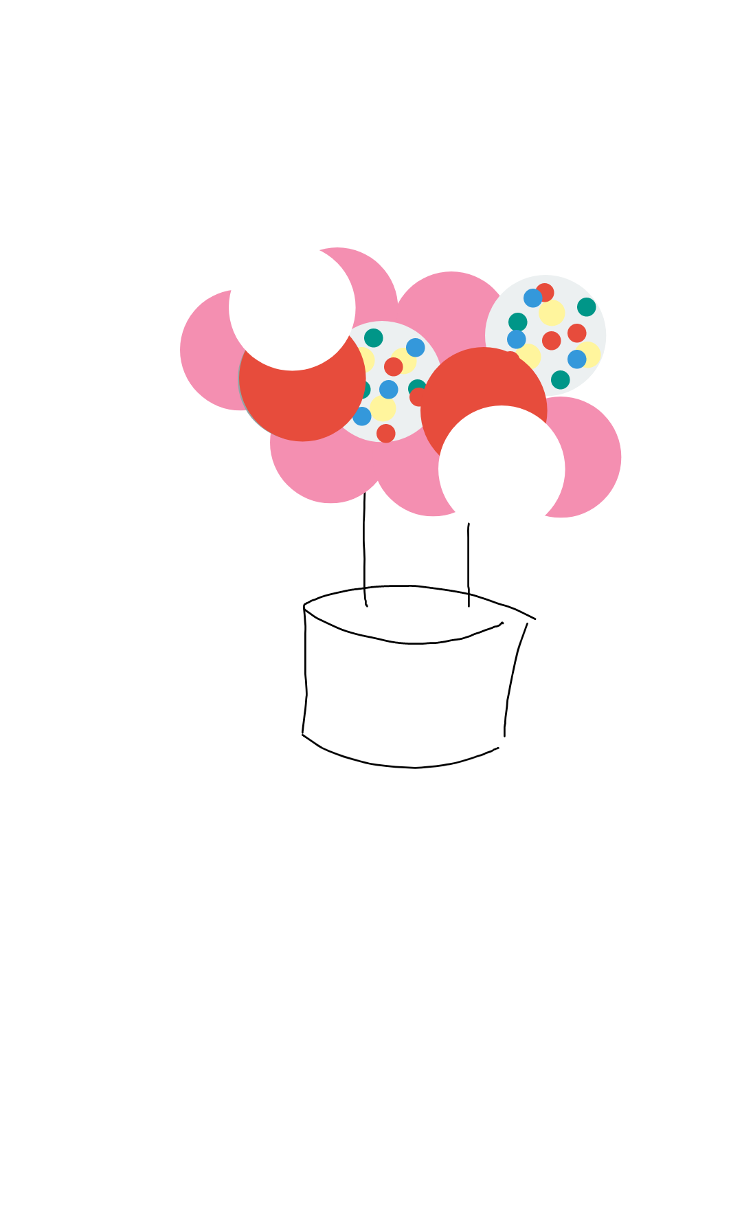 Desenho simples de bolo branco com bolas coloridas