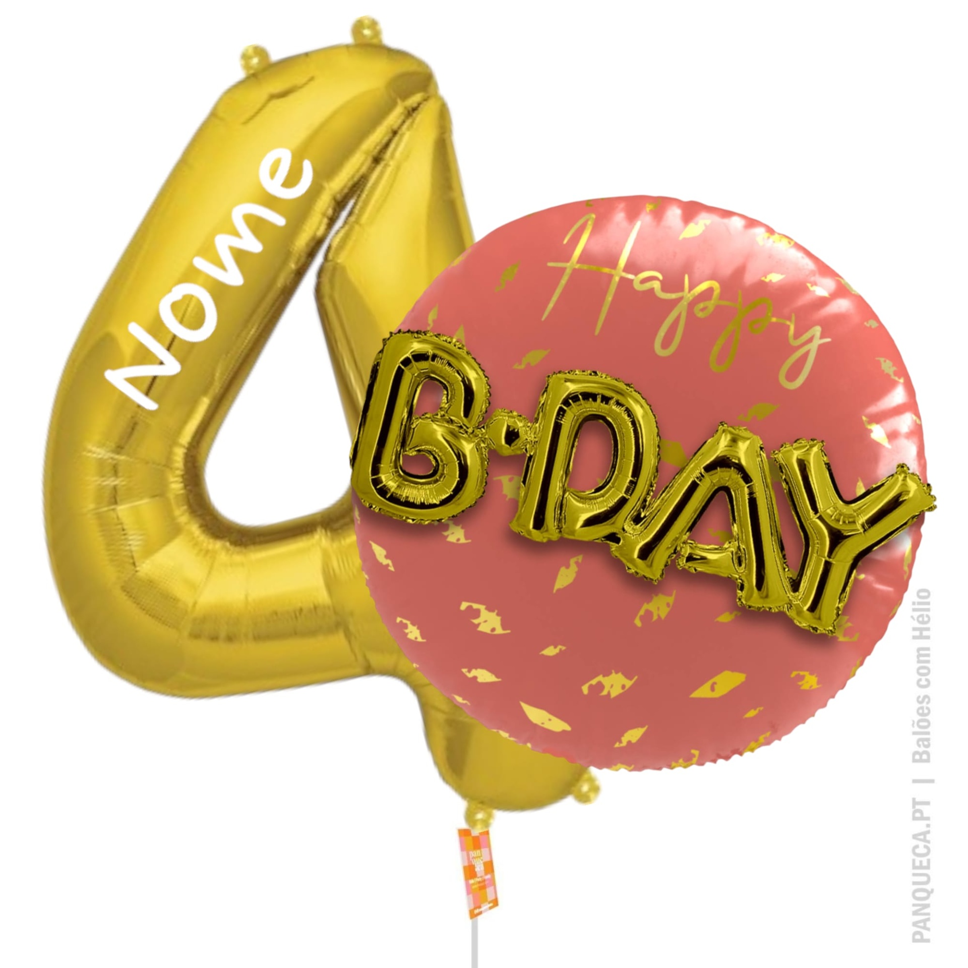 Balões de festa dourado e cor-de-rosa com inscrições de aniversário