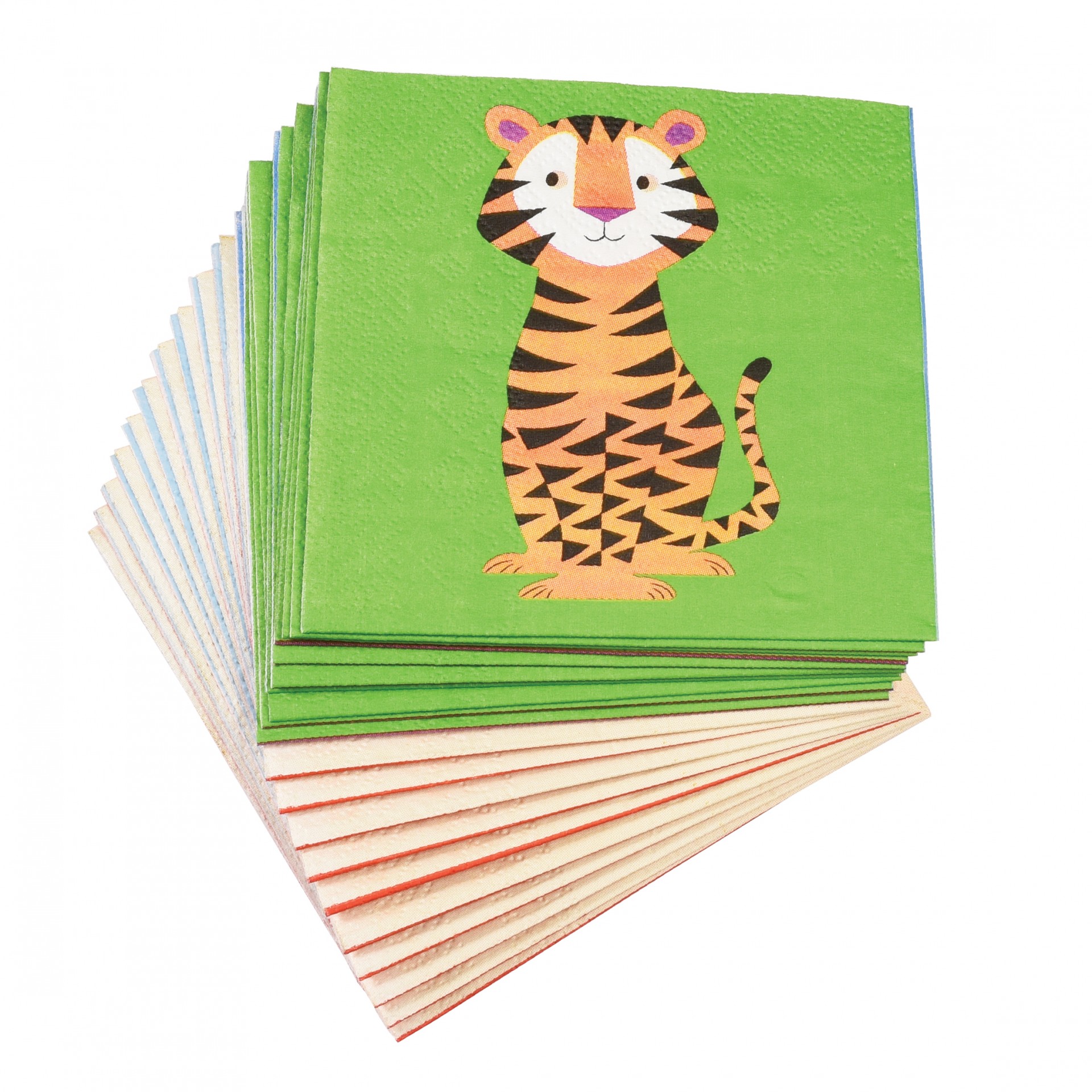 Guardanapo de papel com desenho de tigre sobre fundo verde