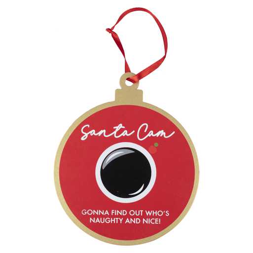Enfeite de Natal redondo vermelho com fita e texto Santa Cam