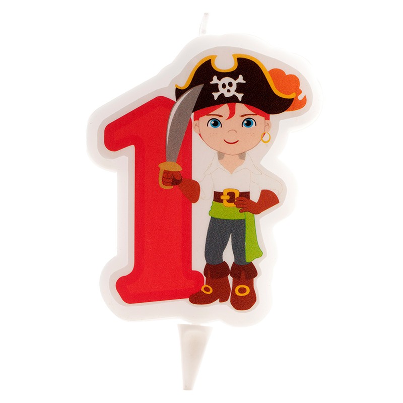 Vela de aniversário com pirata e número 1 vermelho