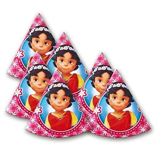 Chapéus de festa cor-de-rosa com personagem feminina e padrão de flores