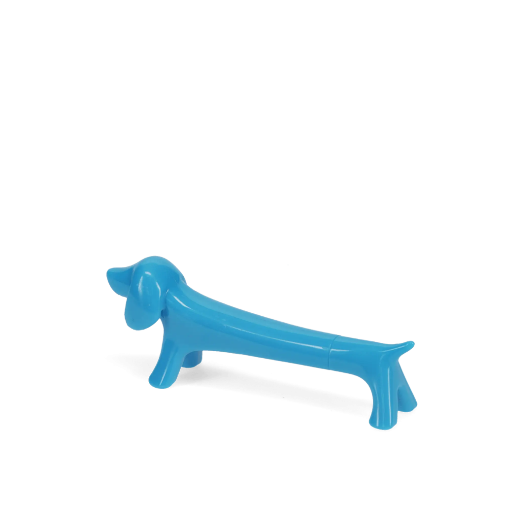 Caneta azul em forma de cão de plástico
