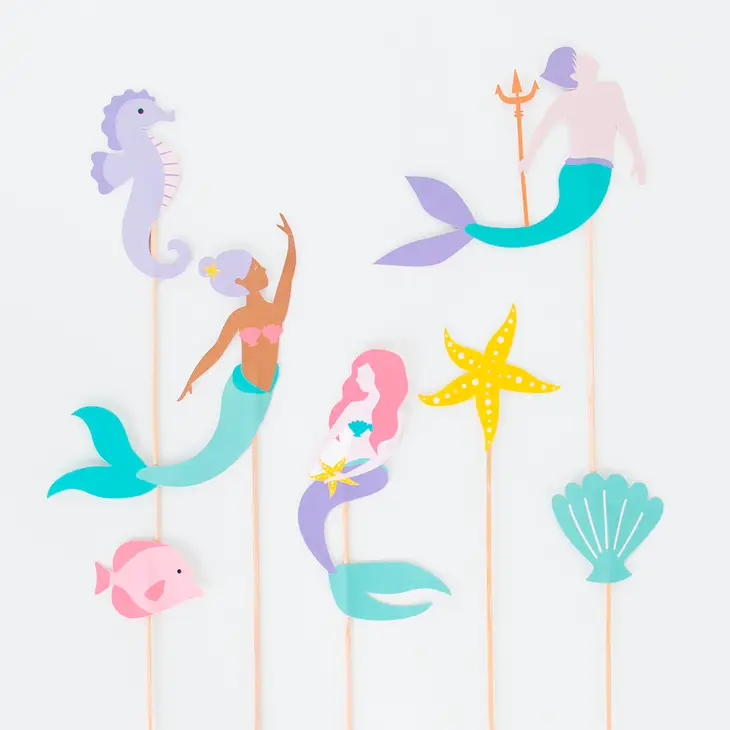 Picks decorativos de papel com tema marinho e sereias