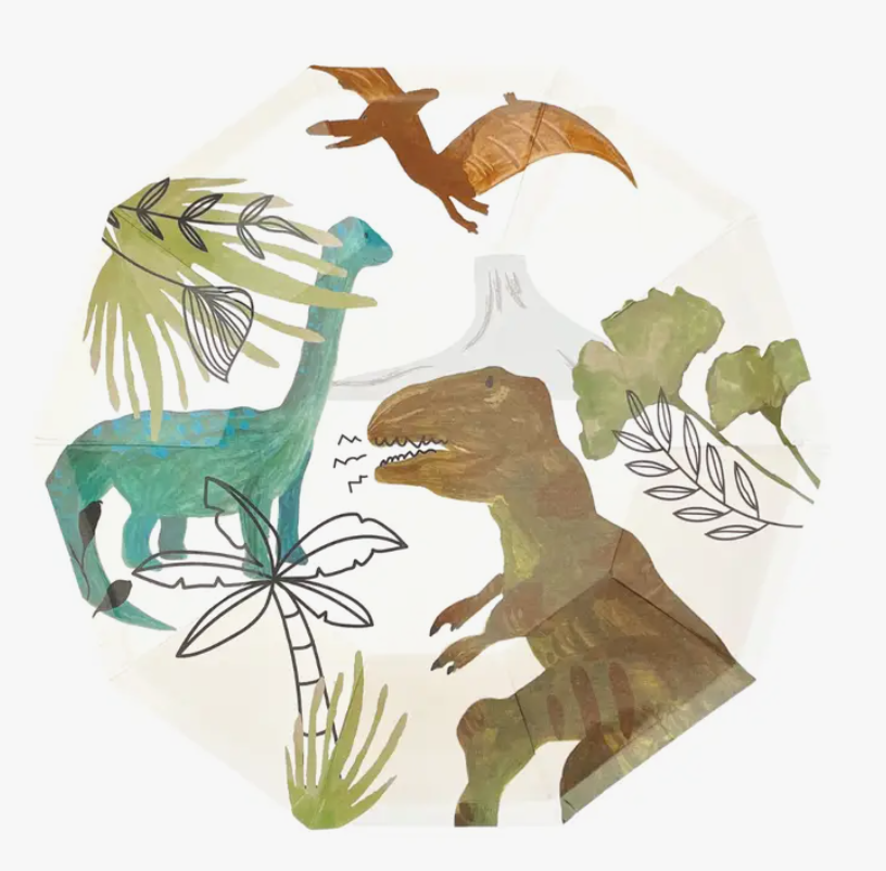 Guarda-chuva infantil transparente com estampa de dinossauros e plantas