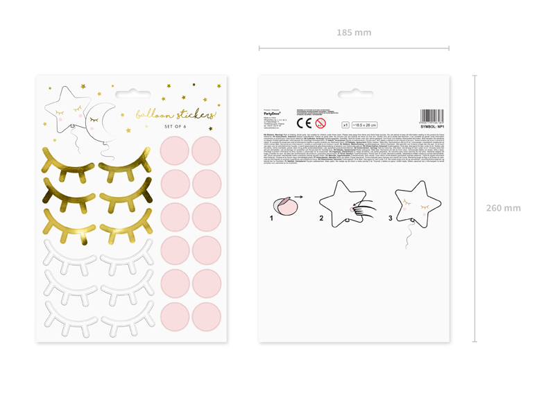 Pacote de autocolantes de estrelas, luas e cílios dourados, brancos e rosa com etiquetas redondas cor-de-rosa