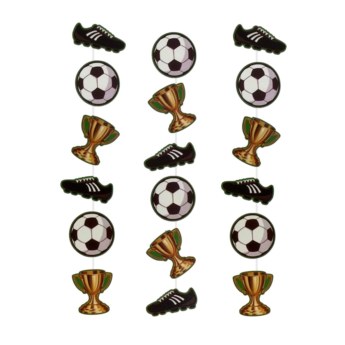 Autocolantes de futebol com chuteiras, bolas e troféus em fundo branco