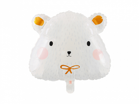 Balão branco em forma de cabeça de urso com laço laranja