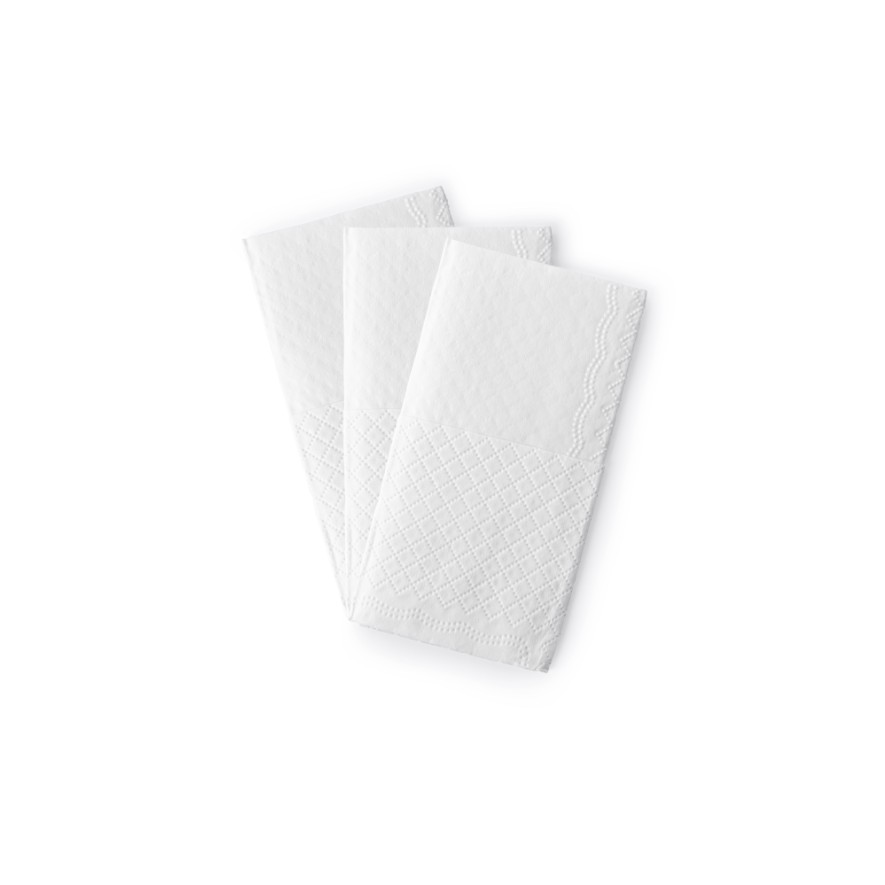 Três guardanapos de papel brancos com padrão texturizado
