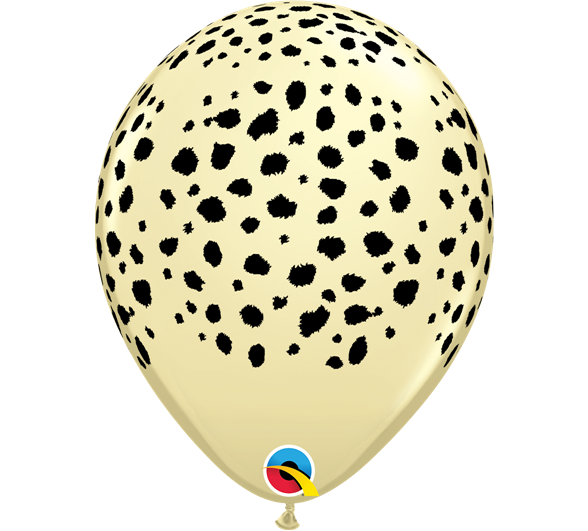 Balão amarelo com manchas pretas e etiqueta colorida na base