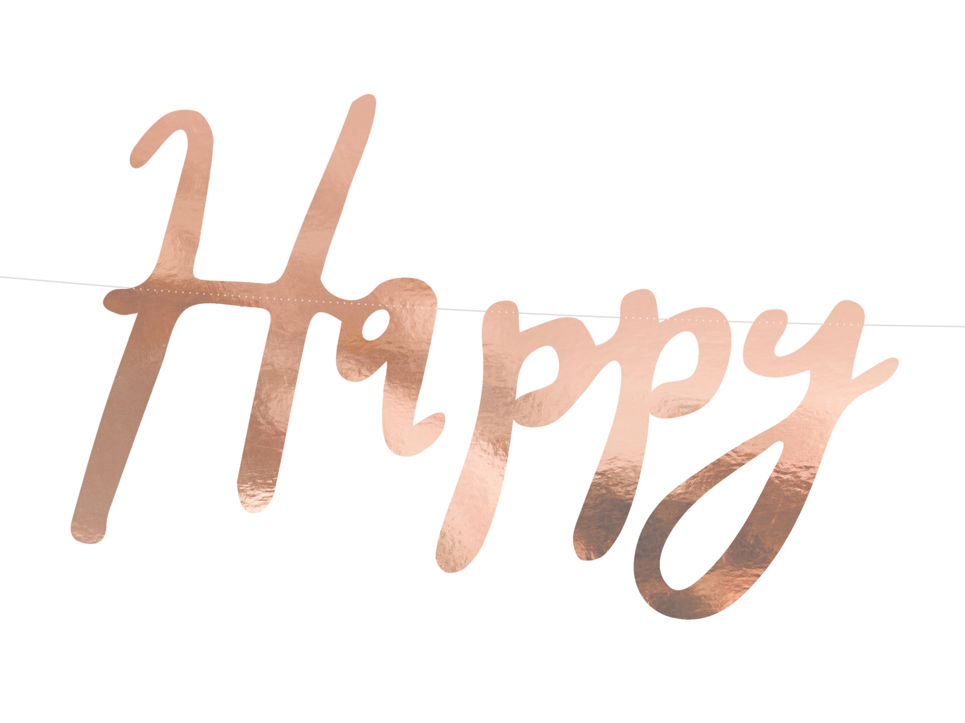 Decoração pendente com a palavra 'Happy' em cobre metálico