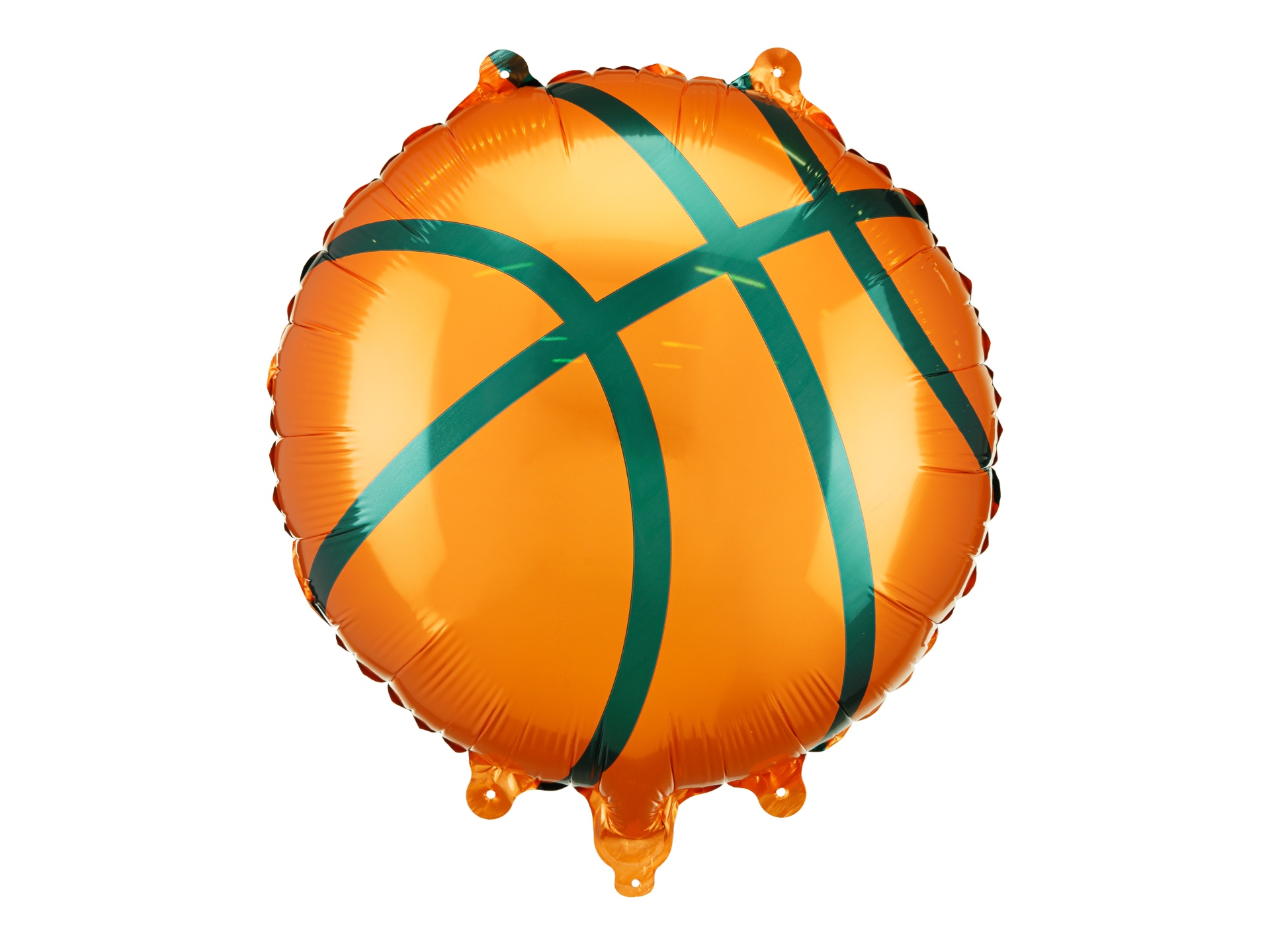 Balão metálico formato bola de basquetebol laranja com linhas verdes