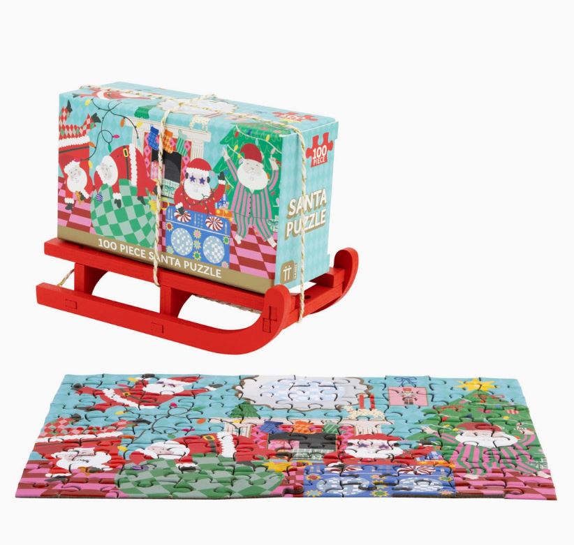 Puzzle de Natal com 100 peças e trenó vermelho