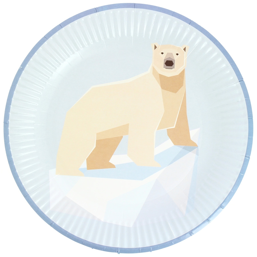 Prato descartável de papel com urso polar estampado
