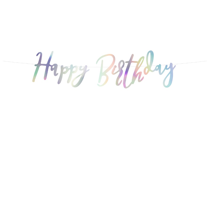 Bandeirola decorativa com texto 'Happy Birthday' em cores pastel