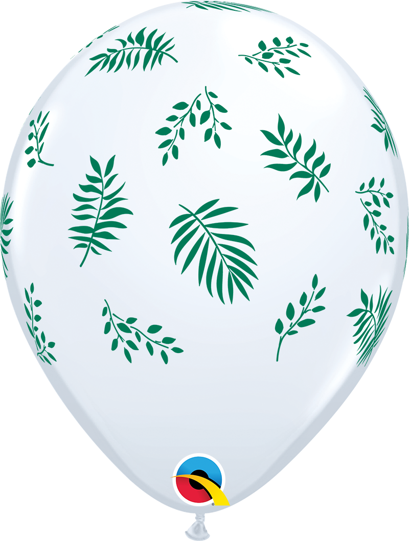 Balão branco com padrão de folhas verdes