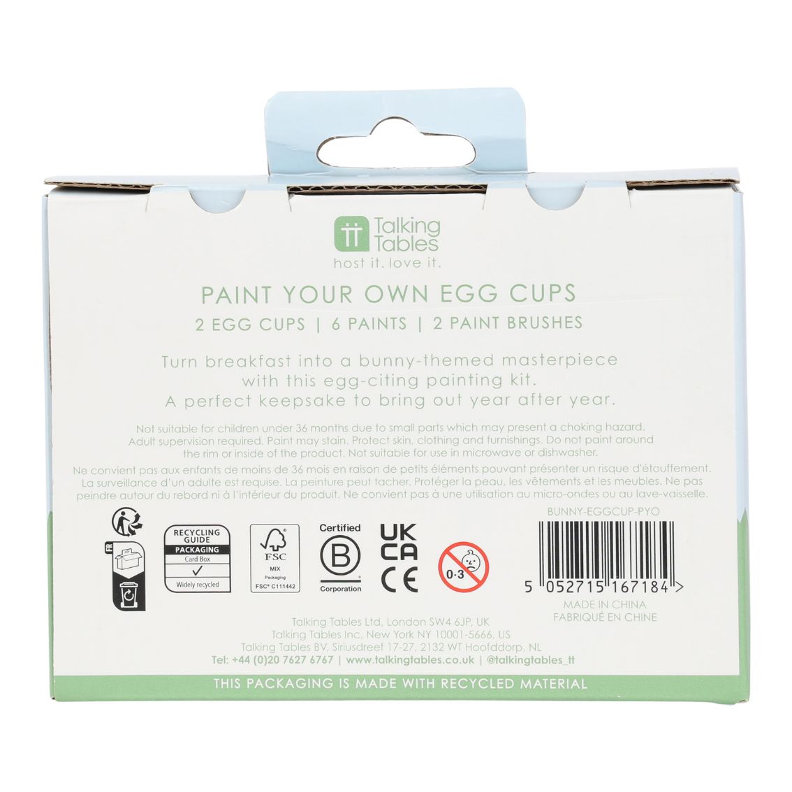 Embalagem de kit para pintar suportes de ovo com 6 tintas e 2 pincéis