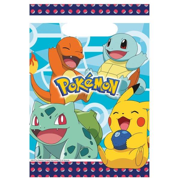 Saco de plástico para festas com personagens Pokémon e fundo azul