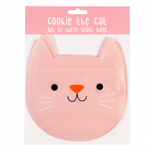 Conjunto de três sacos para snacks em formato de gato cor-de-rosa