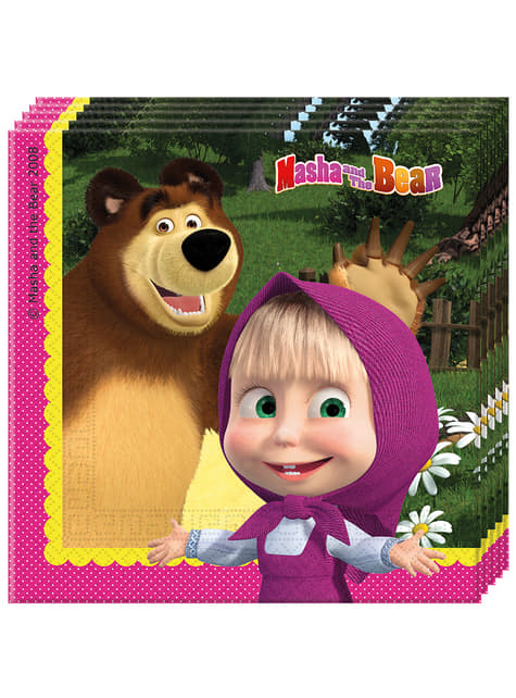 Guardanapos de papel Masha and the Bear com personagens e fundo verde