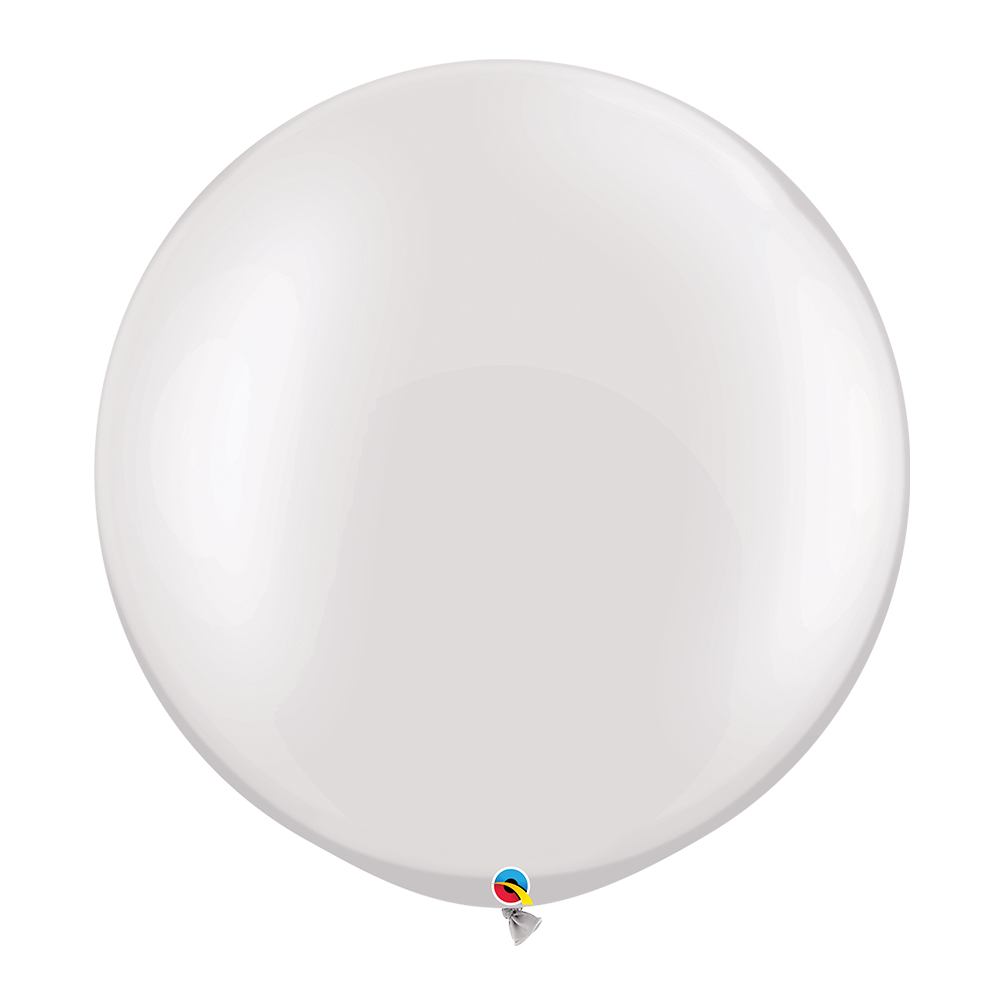 Balão branco redondo de látex com selo colorido na base