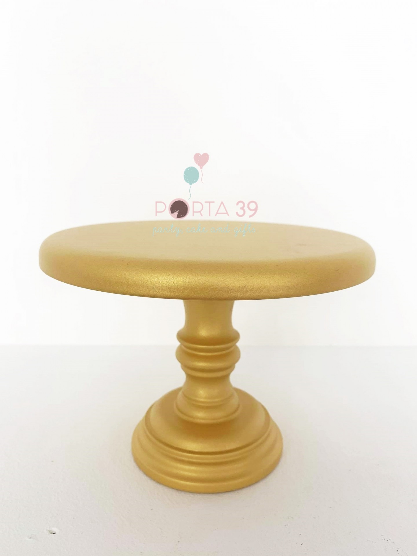 Base para bolos dourada com pedestal redondo