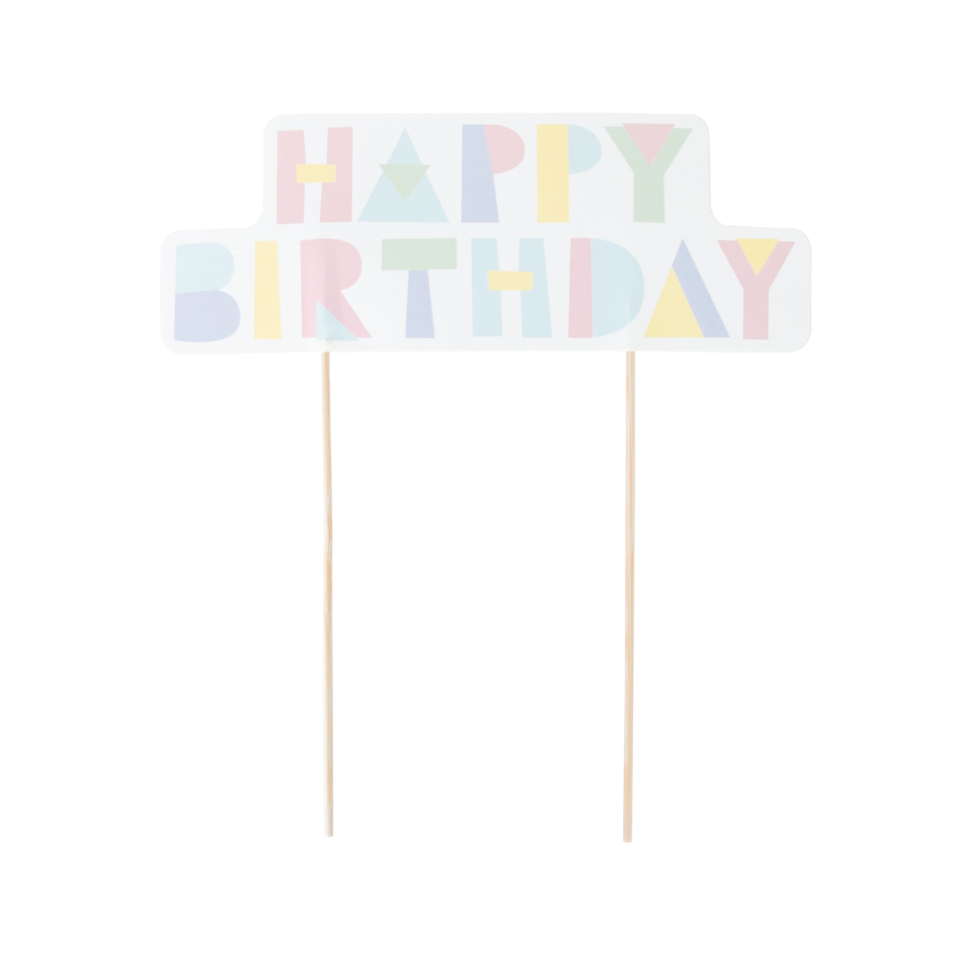 Topo de bolo 'HAPPY BIRTHDAY' em papel com palitos de madeira