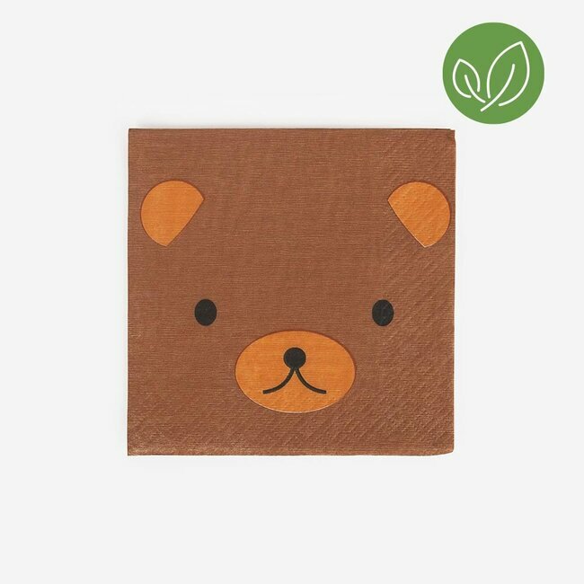 Guardanapo de papel castanho com cara de urso desenhada