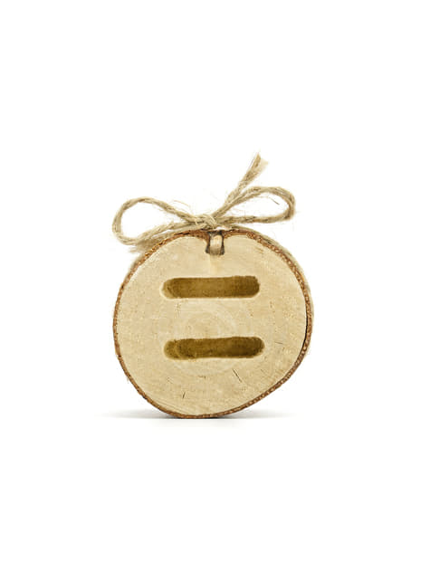 Sabonete redondo bege com ranhuras e cordão de ráfia