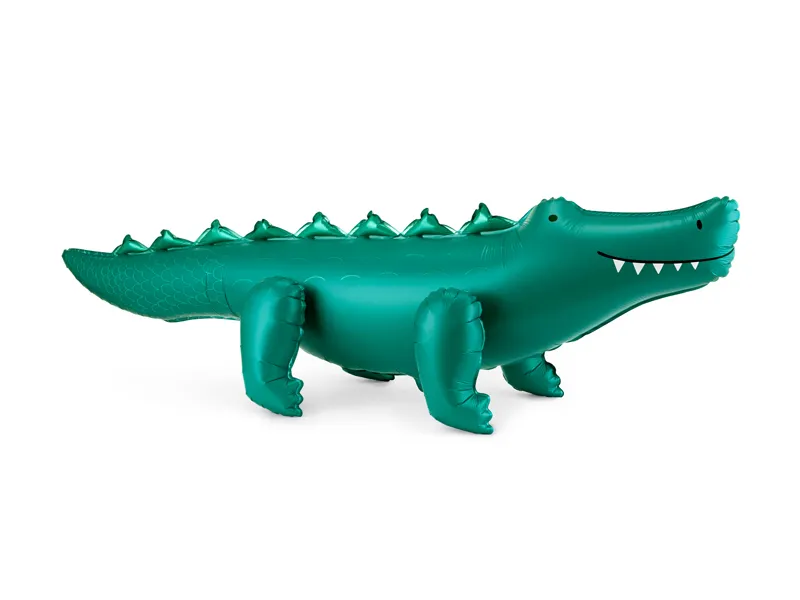 Inflável verde em forma de crocodilo com dentes brancos