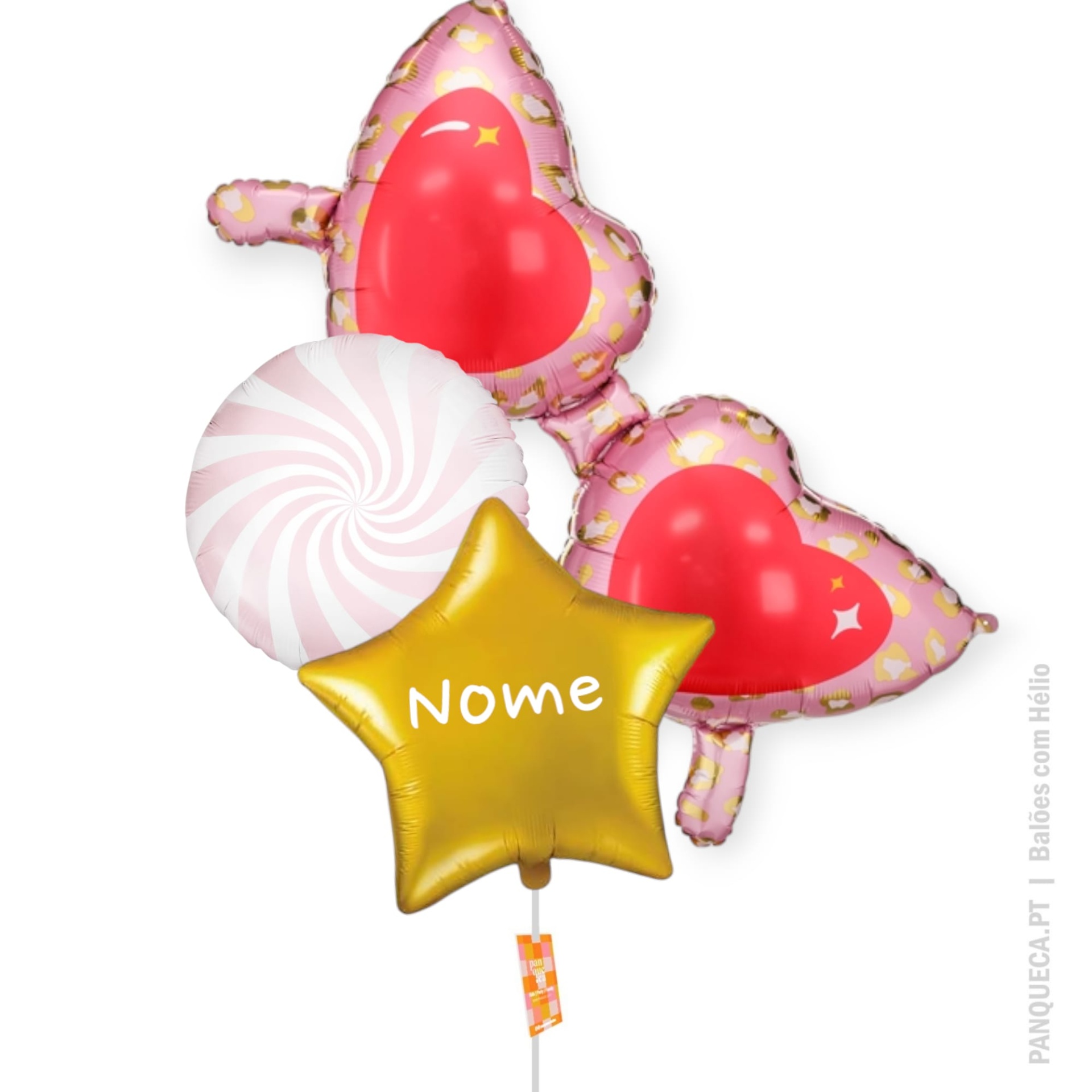 Conjunto de balões coloridos com padrão e texto