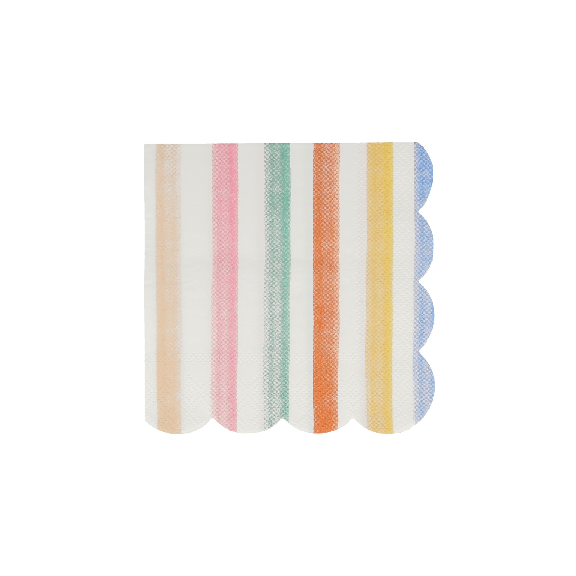 Guardanapo de papel com riscas coloridas e borda ondulada