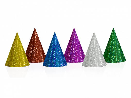 Chapéus de festa cónicos brilhantes multicoloridos com glitter
