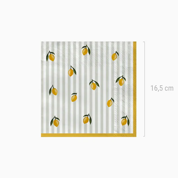 Guardanapo de papel com padrão de limões e riscas cinza
