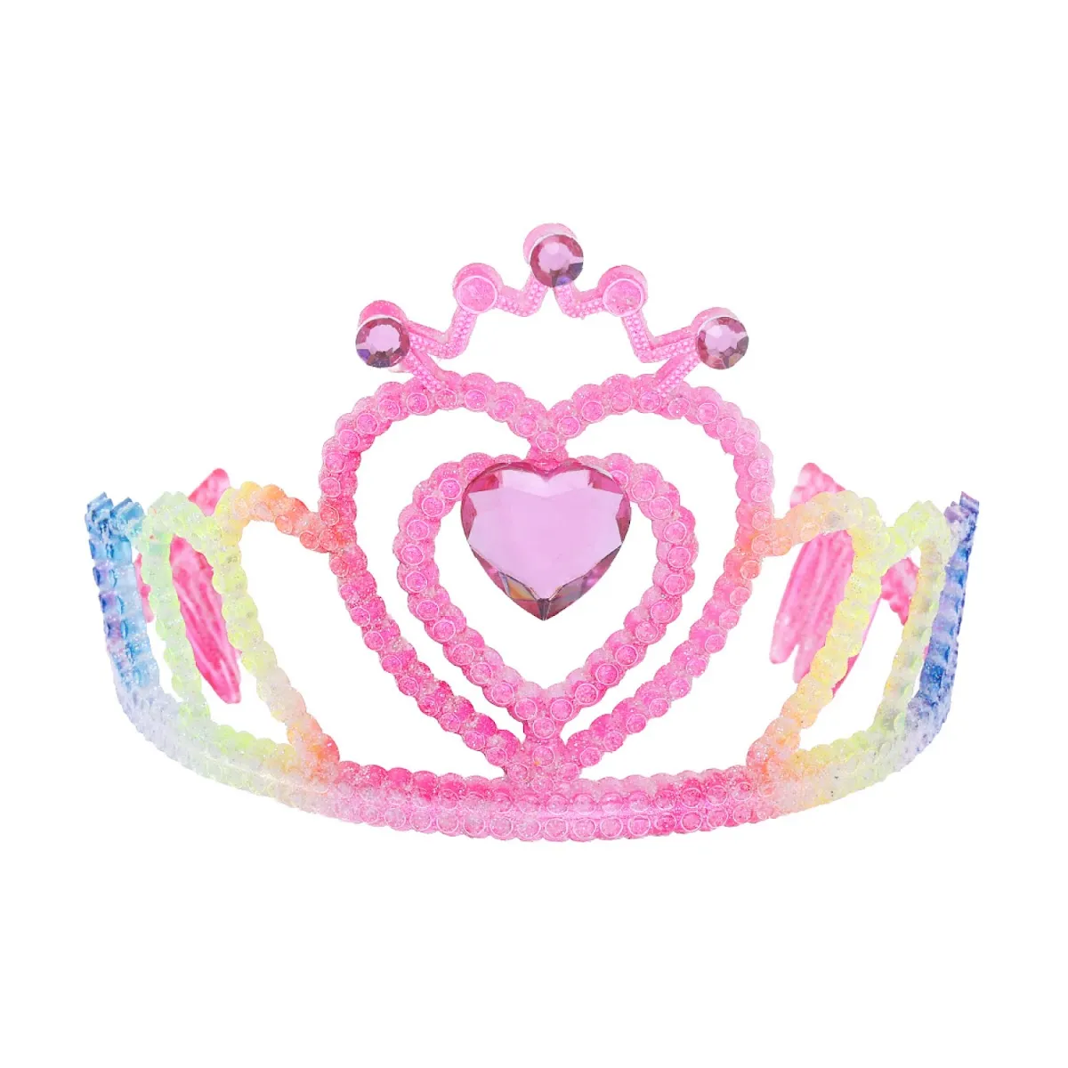 tiara infantil com coração rosa e cores de arco-íris