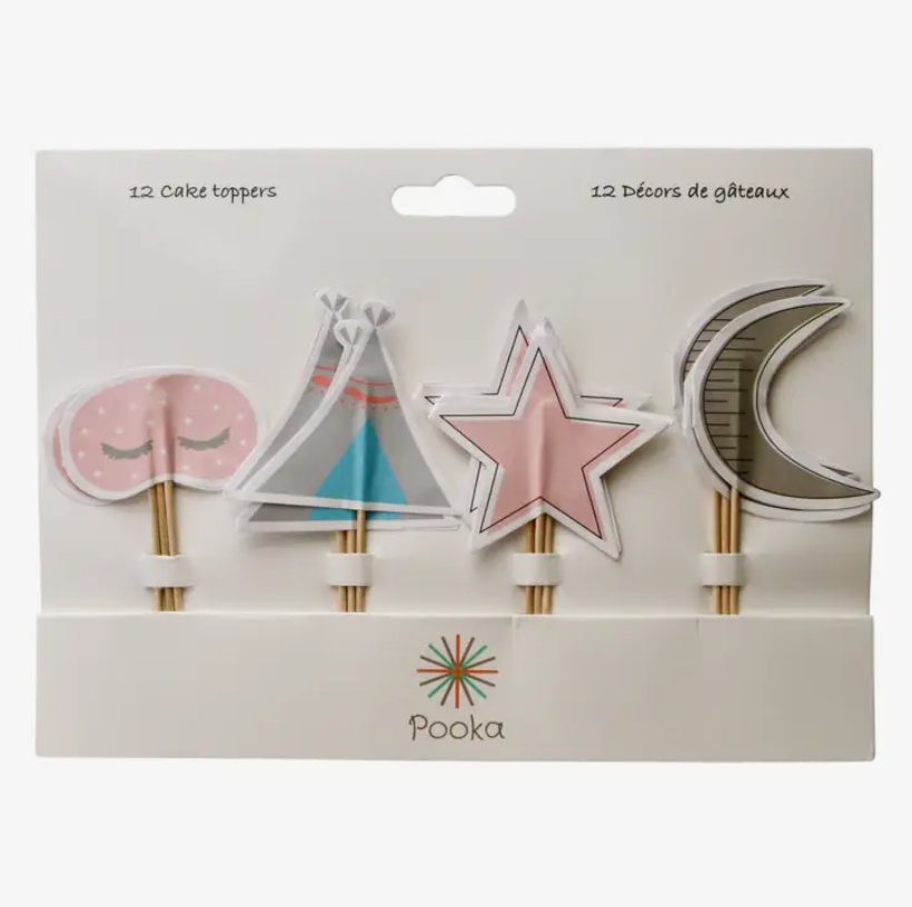 Conjunto de 12 toppers para bolos com formas variadas em cores suaves