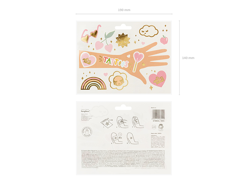Conjunto de tatuagens temporárias coloridas em embalagem de plástico