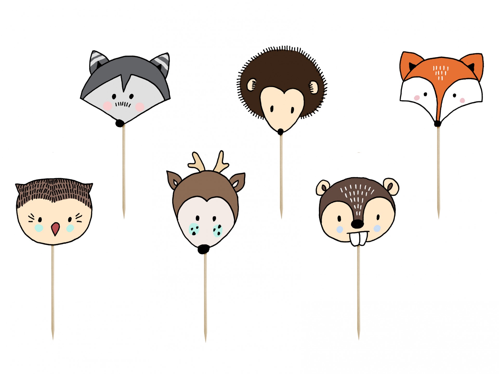 Mascaras infantis de animais com pau de madeira