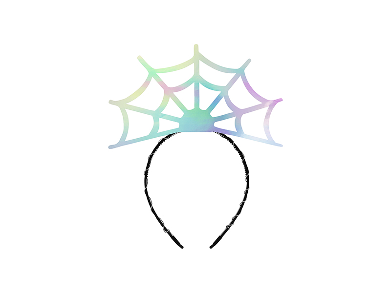 Tiara preta com teia de aranha colorida em fundo branco