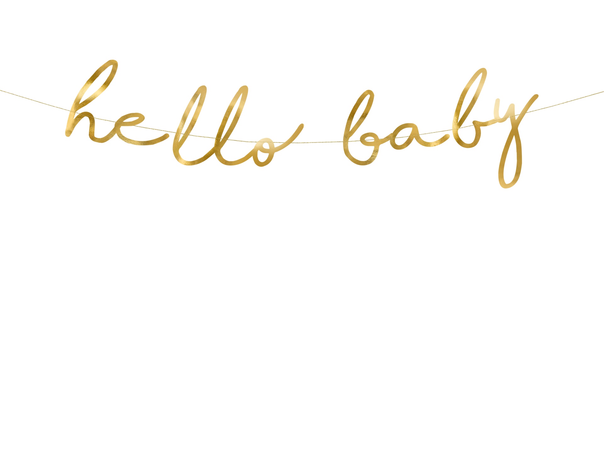 Faixa decorativa dourada com texto hello baby